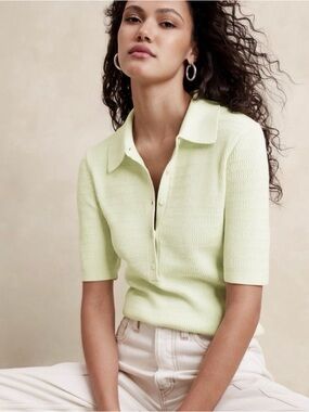 NWT Banana Republic Light Green Polo Knit Top Celery Sz L